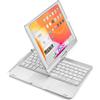 kaidisen Tastiera girevole a 360° per iPad di 9a/8a/7a generazione da 10,2, Air 3a generazione, Pro da 10,5, con touchpad, retroilluminazione a 7 colori, tastiera retroilluminata pieghevole, argento