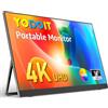 Yodoit Monitor Portatile da 16 con schermo 4K UHD e supporto integrato, schermo IPS con Type C, Mini HDMI, altoparlanti integrati, compatibile con PC, laptop, MacBook, PS3/4/5