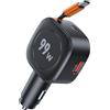 GemCoo Caricatore Auto USB C 99W 3-in-1 con Cavo Retrattile 45W PD, Super Compatto Accendisigari, PD 3.0&QC3.0, Compatibile con iPhone 17 16 15 14 13 12 Pro Max, iPad, Galaxy S25 S24 Ultra, Tablet