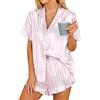 Hotouch Donna Pigiama a Manica Corta Camicia da Notte Pigiama Set Corta Verde M