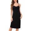 Wikoan Sottoveste da Donna Abito Completo Bodycon Morbida Sottoveste Cinghie Regolabili Sexy Abiti Lunghi Nero,L