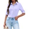 Zeagoo Camicia da Donna Manica a 3/4 Camicetta Blusa con Scollo a V Camicie Slim Fit Shirt Basic con Bottoni Tops Bianco XXL