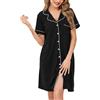 Wikoan Camicie da Notte Classiche da Donna con Scollo a V e Morbido Abito Lungo Abbottonato con Tasche,Blu-Vede,S