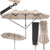 tectake® Ombrellone da Giardino Doppio con Albero di Sostegno e 3 Tettucci, Ombrellone da Esterno Idrorepellente, Resistente ai Raggi UV, Resistente al Vento, Ripiegabile - Beige