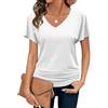Zeagoo T-Shirt Donna Maglietta Manica Corta Scollo a V Estiva Elegante Camicia Casual Tinta Unita Camicetta Stretch Moda Top Manica Blusa Nero XL