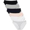 Amazon Essentials Slip Bikini in Cotone (Disponibile in Taglie Forti) Donna, Pacco da 10, Nero/Bianco Brillante/Grigio, 50
