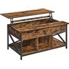 VASAGLE Tavolino da caffè, Tavolino da Salotto con Piano Sollevabile, Tavolino con Spazio di Organizzatore Aperto e Nascosto, Barre a X, 60 x 100 x (48-62) cm, Marrone Vintage e Nero LCT205B01