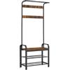 VASAGLE Appendiabiti con Scarpiera, Mobile da Ingresso con Panca, 4 in 1, 9 Ganci Rimovibili, Barra Attaccapanni, Entrata Corridoio, 33,7 x 72 cm, Industriale, Marrone Vintage e Nero HSR40B