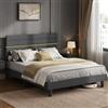 VASAGLE Struttura Letto Matrimoniale, Telaio Letto, per Materasso 160 x 200 cm, Testiera Imbottita Regolabile, Metallo e Legno, Moderno, Grigio Ardesia RMB505G01