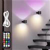 LuminexDesigns Set 2 Applique da Parete Senza Fili Ricaricabile LED per Interni, Nero, Lampada da Parete RGB 7 Colori Dimmerabile con Telecomando, Touch e Timer, per Camera da Letto Bagno e Cucina