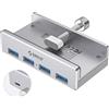 ORICO Hub USB 3.0, 4 Porte con Alimentatore 5V/2A - Splitter USB SuperVelocità 5Gbps in Alluminio, Compatibile con iMac, PS5, Hard Disk Esterni, Monitor, Tastiere e Dispositivi USB
