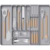 Lifewit Portaposate a Cassetto Espandibile, Porta Posate per Cucina, Portaposate Regolabile con Supporto per Coltelli Rimovibile, Organizer Posate Salvaspazio, Profondità 40 cm, 1 Pacchi, Grigio