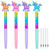 OFFCUP Penna Unicorno, 4Pcs Penne a Sfera Animale Colorate, Penna a Sfera con 4Pcs Ricariche per Penna, Cancelleria per Unicorno, Penna Roller per Materiale Scolastico Regalo dei Bambini