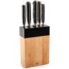 H&H Set Coltelli Cucina In Acciaio Inox Con Ceppo In Legno Set 5 Pz