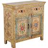 DRW Consolle Mobile Tavolo da ingresso con 2 ante e 2 cassetti in legno giallo. Blu e verde, 90 x 40 x 90 cm