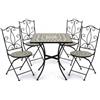 DRW Set di tavolo e 4 sedie in metallo e pietra in nero, verde e pietra, 72 x 70 x 70 cm