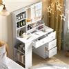 Vescence Toeletta, Scrivania Make Up Trucco con Specchio e Luci LED, Toeletta con Mobile Laterale 4 Cassetti Destri, Maniglia Diamante