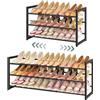 FAVOOSTY Scarpiera a 3 Livelli in Metallo, Allungabile 74.5-105.5 cm,Metallo,Regolabile, Salvaspazio, Portascarpe Robusto per Ingresso, Camera da Letto,Nero