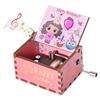 Qzakce Carillon in Legno a Manovella Rosa con Musica Happy Birthday Vintage Regalo Musicale per Compleanno Anniversario Natale per Famiglia Amici