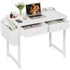 Grandder Scrivania 80x40cm, Tavolo per PC con 2 Cassetti in Tela, Scrittoio per Uso Domestico e Ufficio, Tavolo da Lavoro Multifunzione, Adatta per Soggiorno/Ufficio, bianco