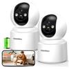 YESKAMOU 4MP 2.5K Telecamera Wi-Fi Interno Senza Fili con Batteria 6000mAh, 360° Telecamera Batteria Interno, Rilevazione di Movimento PIR, Visione Notturna a Colori, 2.4G/5G Wi-Fi(2PCS)