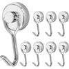 POPPSTAR Ganci magnetici extra forti girevoli 8 pezzi (forza di tenuta 15 kg, lunghezza 4,3 cm, diametro 2 cm) Calamite potenti con gancio al neodimio, argentate
