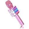 BONAOK Magic Sing, microfono per karaoke, wireless, Bluetooth, per feste in casa, 4 in 1, compatibile con iPhone/Android (rosa chiaro)