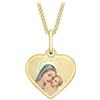 CARISSIMA Ciondolo Madonna con Bambino a cuore da donna in oro giallo 9 ct su catena curb, 40,5 cm