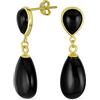 Bling Jewelry Orecchini pendenti classici semplici con doppia goccia delicata in autentico onice nero per donne, placcati in oro giallo 14K, argento sterling .925
