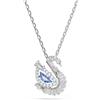 Swarovski Swan Collana Pendente, Gioiello con Zirconia Trasparenti e Blu, Taglio Misto, Forma a Cigno, Chiusura a Moschettone, Placcatura in Tonalità Rodio, 38-7 cm, 1,7 x 1,4 cm