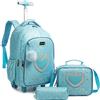 HTgroce Zaino Trolley Scuola Elementare Bambina 3 in 1, Zaino Bambina Include Pranzo al Sacco e Astuccio, Kit da Viaggio per la Scuola.