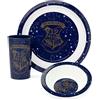Harry Potter Set di stoviglie da 3 pezzi | Stoviglie per bambini Piatto Ciotola Tumbler Cup | Hogwarts School Wizardry Witchcraft | Ragazzi Ragazze Magico Blu Merchandising