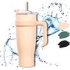 HAPPYCOSAS Bicchiere termico con cannuccia e manico, 1,2L, adatto al portabicchieri auto, doppia parete isolante, coperchio ermetico, mantiene caldo/freddo.