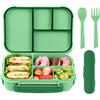 Amathley Porta Pranzo Bambini,Bento Box,Lunch Box,1200ML-4 Scomparti Porta Pranzo Ermetico con Posate Pcatola Per Salse,Sicuro Per Microonde,Lavastoviglie e Congelatore,Privo Di BPA (Ciano)