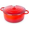nuovva Casseruola in Ghisa Smaltata, Pentola Olandese Antiaderente con Coperchio, Induzione/Gas/Forno, Cottura Omogenea - 6.9 Liter 30cm Rosso - da Nuovva