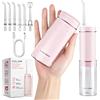 BarberBoss Irrigatore orale da viaggio, idropulsore ricaricabile tramite USB-C, irrigatore portatile senza fili con 3 modalità di pulizia, 6 punte, idropulsore telescopico IPX8, QR-7113 (rosa)