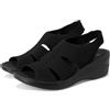 BZees Sandalo da donna con zeppa doppia, Maglia nera., 42 EU