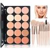WishesMar Palette Correttori 15 Colori Concealer Crema Camouflage Make Up Palette con 9 Pezzi Pennello da Trucco Adatto per Uso Professionale e Quotidiano #B