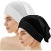 Sorcristy 2 cappucci per Hijab da donna, antiscivolo, elasticizzati, turbanti, interni per musulmani islamici (nero e bianco, 20 x 18 cm)