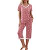 PrinStory Pigiama da donna a maniche corte e pantaloni lunghi, Stelle bianco-rosso, XXL
