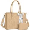 MOSISO Borsa Tote Laptop Donna,15,6-16 Pollici PU Pelle,Compatibile con MacBook,HP,Dell,Asus Notebook,Borsa Computer con Stampa Frontale Rilievo Ibisco Retro, Sciarpa Seta e Pochette,Albicocca