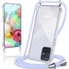 Coiwxmoi Cover per Samsung Galaxy A71 4G con Cordino 6,7,Trasparente Custodia con Laccio Tracolla Corda Catena Cinghia,Ultra Morbido Silicone TPU Antiurto Case per Samsung A71 4G, Viola