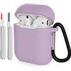 KOKOKA Custodia in Silicone Compatibile per AirPods 2 con Kit di Pulizia, Case Cover Protettiva in Premium Silicone per Airpods Seconda Generazione 2019 con Moschettone, Lavanda
