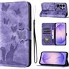 LSPCASA Cover per Samsung Galaxy S26 Ultra Custodia Cover Premium Pelle PU Portafoglio a Libro Flip Case Con Slot Per Schede e Funzione Supporto Gatto farfalla Custodia per Galaxy S26 Ultra Viola