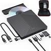 ORIGBELIE Unità CD DVD Esterna, Masterizzatore CD Ultra Sottile USB 3.0 con 4 Porte USB e 2 Slot per Schede TF/SD, Unità Disco Ottica per Laptop Mac PC