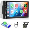 Motorsi Android Auto Stereo 2 Din, 7 Pollici HD Touchscreen Doppio Din Carplay Bluetooth Autoradio con Schermo, Mirror Link, USB/TF/AUX, Radio FM, SWC, EQ, Telecamera Posteriore Inclusa