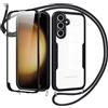 Jrkvniv Cover per Samsung Galaxy S23 5G con Cordino,360 Gradi Trasparente Custodiacon con Protezione Schermo Integrata,Bumper Rugged Custodia con Regolabile Tracolla Corda Collana per 6.1-Nero