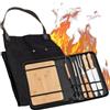 PEPA MEDINA Borsa portatile di utensili barbecue con set di coltelli acciaio inossidabile, pinze, spiedino per griglia, grembiule in tela, tagliere in legno per roulotte, cucina e grigliate, utensili per griglia
