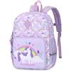 VX VONXURY Zaino per bambini carino zaino leggero e resistente all'acqua per bambini in età prescolare e asilo per ragazzi e ragazze con fibbia sul petto, Arcobaleno Viola, medio, Preppy