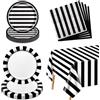 PIXHOTUL 61 Pezzi in Bianco E Nero A Righe Forniture Per Feste Con Piatti Di Carta Tovaglioli Tovaglia A Righe in Bianco E Nero Per Compleanno Matrimonio Laurea Halloween Baby Shower Serve 20